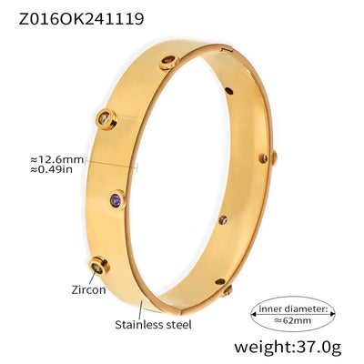 Elegant Glam Round 304 Stainless Steel 18K Gold Plated Zircon Bangle In Bulk