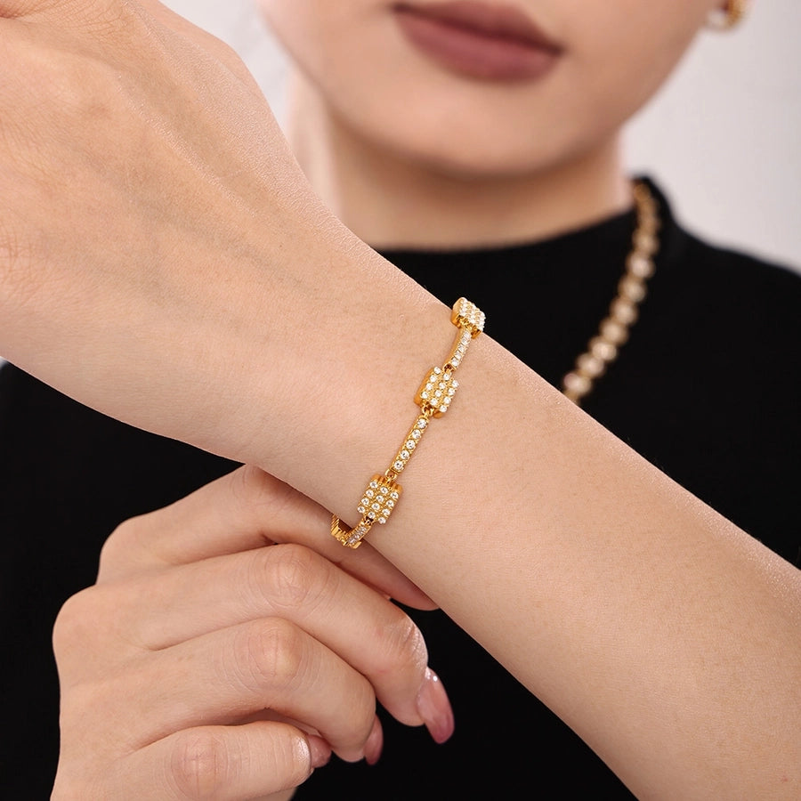 Elegant Rectangle 304 Stainless Steel 18K Gold Plated Zircon  Bracelets In Bulk