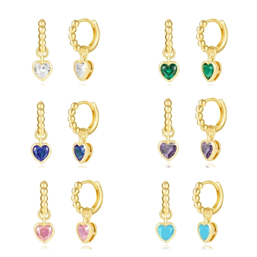 1 Pair Simple Style Heart Shape Copper Zircon Drop Earrings