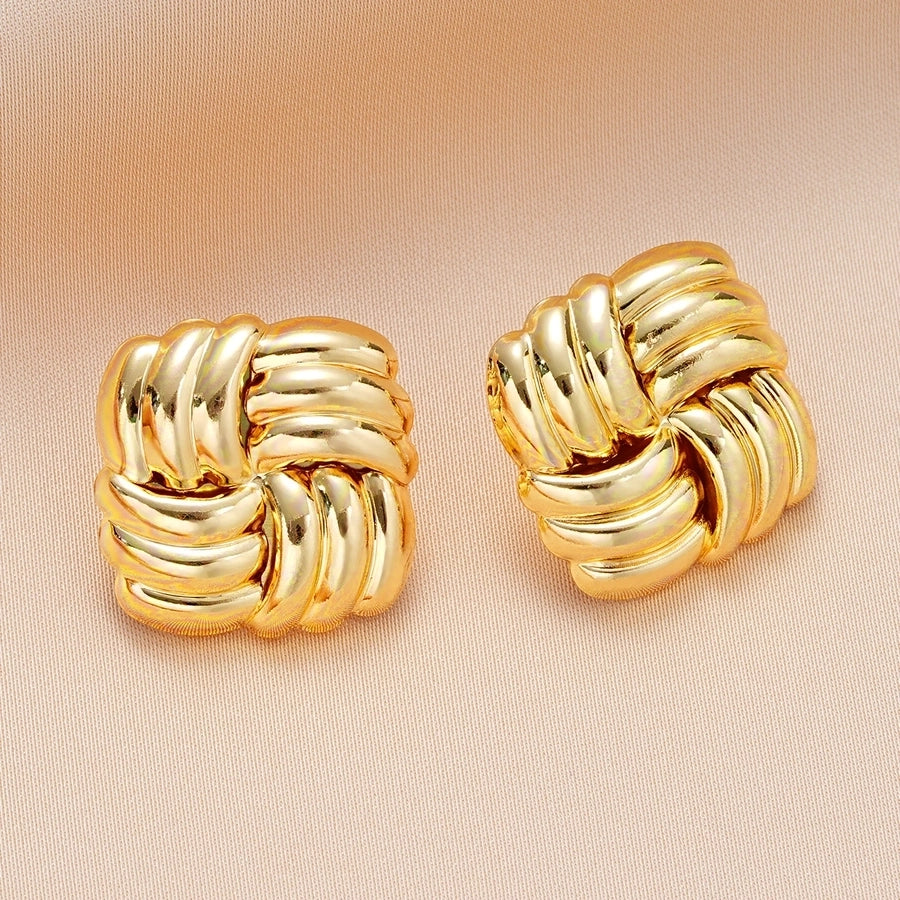 1 Pair Exaggerated Square Stripe Plating Alloy Gold Plated Ear Studs