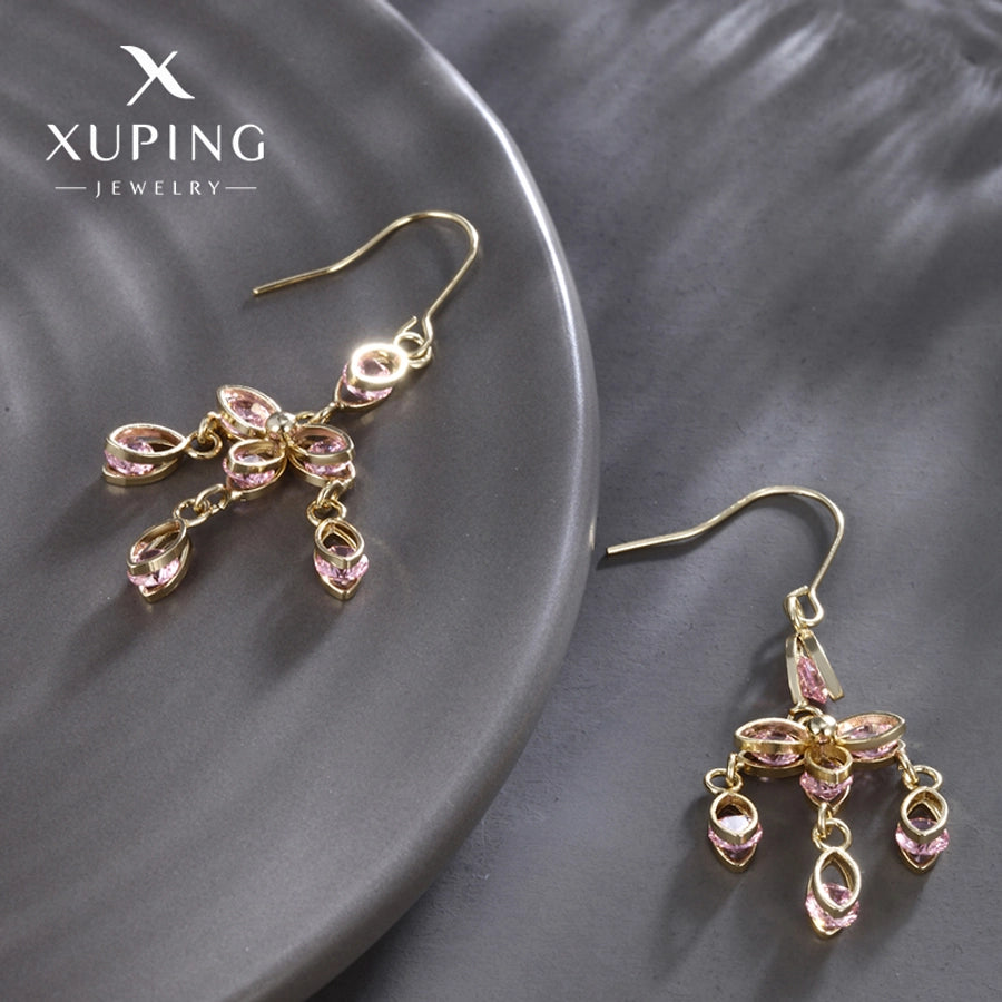 1 Pair Lady Sweet Geometric Tassel Plating Copper Artificial Gemstones 18K Gold Plated Drop Earrings