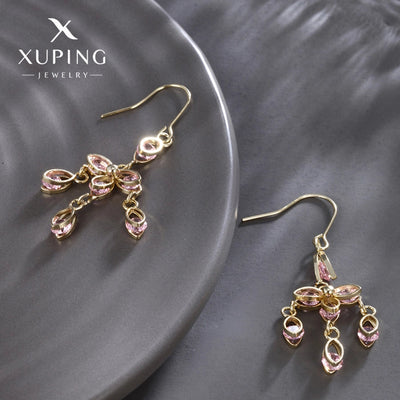 1 Pair Lady Sweet Geometric Tassel Plating Copper Artificial Gemstones 18K Gold Plated Drop Earrings