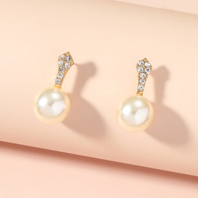 1 Pair Lady Geometric Inlay Alloy Artificial Pearls Ear Studs