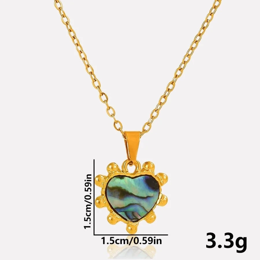 Jewelry Vintage Style Classic Style Heart Shape 304 Stainless Steel Shell Abalone Shell 18K Gold Plated Pendant Necklace