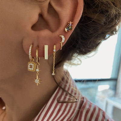 1 Pair IG Style Leaf Moon Heart Shape Inlay Copper Zircon Gold Plated Ear Cuffs