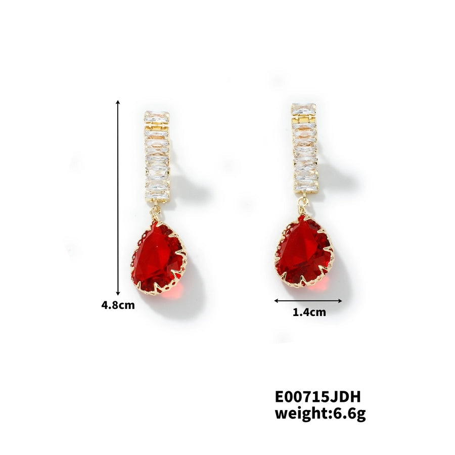 1 Pair Elegant Simple Style Streetwear Water Droplets Inlay Copper Zircon K Gold Plated Rhodium Plated Drop Earrings