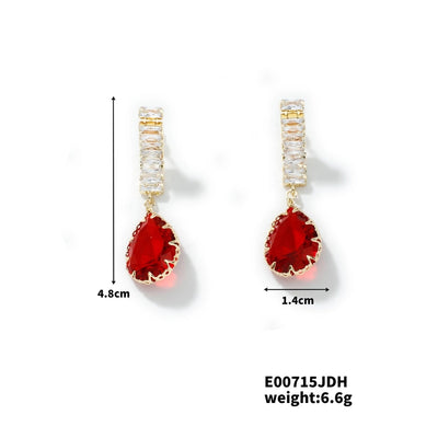 1 Pair Elegant Simple Style Streetwear Water Droplets Inlay Copper Zircon K Gold Plated Rhodium Plated Drop Earrings