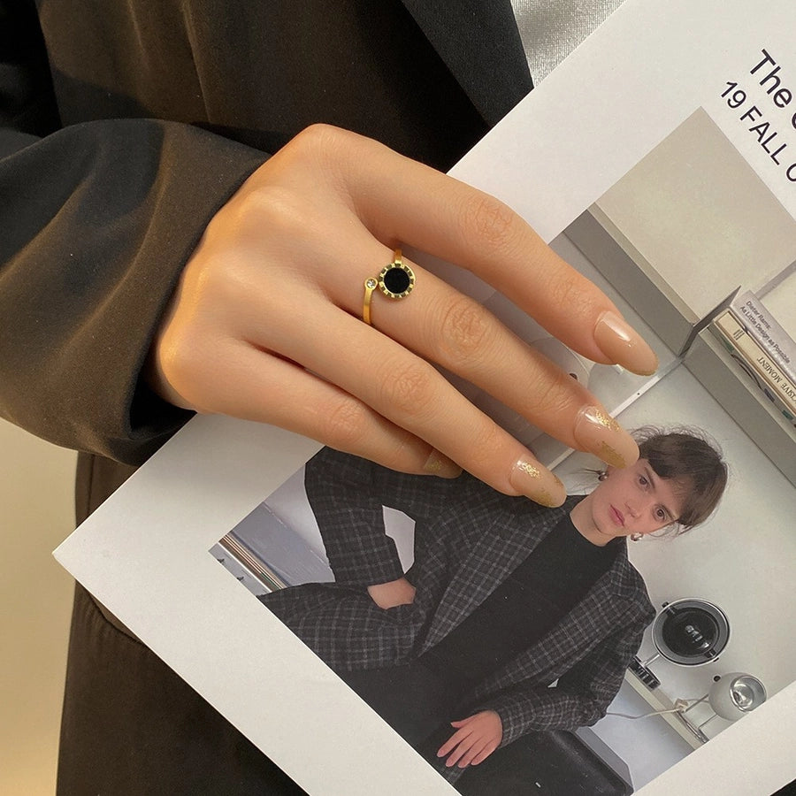 Jewelry Simple Style Roman Style Commute Roman Numeral 304 Stainless Steel Acrylic Artificial Rhinestones 18K Gold Plated Plating Open Rings