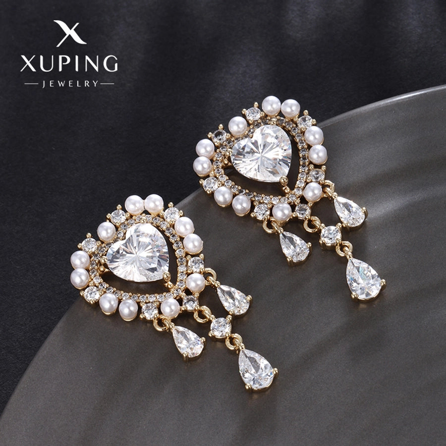 1 Pair Luxurious Sweet Heart Shape Plating Copper Artificial Gemstones 18K Gold Plated Drop Earrings