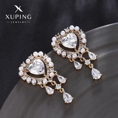 1 Pair Luxurious Sweet Heart Shape Plating Copper Artificial Gemstones 18K Gold Plated Drop Earrings