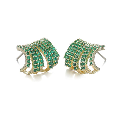 1 Pair Luxurious Romantic Geometric Artificial Gemstones Copper Zircon Ear Studs