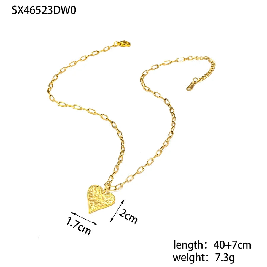 Jewelry Simple Style Heart Shape 304 Stainless Steel 18K Gold Plated Pendant Necklace