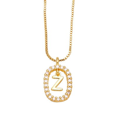 Jewelry Modern Style Simple Style letter 201 Stainless Steel Copper Zircon 18K Gold Plated Inlay Pendant Necklace