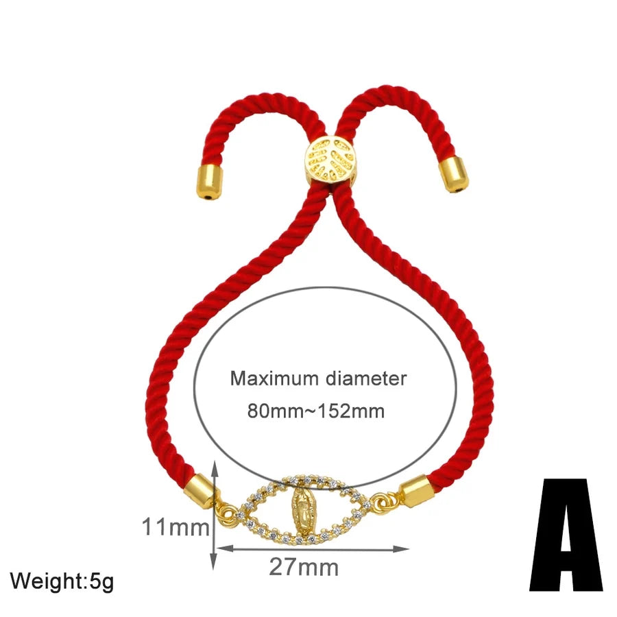 Copper 18K Gold Plated Inlay Virgin Mary Heart Shape Eye Zircon Bracelets