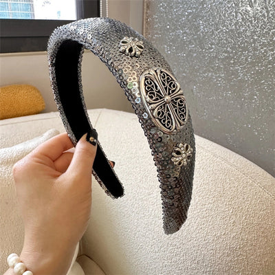 High-Grade French Headband  Internet Celebrity  Fengshui Diamond Letter H Hairpin Special-Interest Design Sequ Headband Hair Accessories