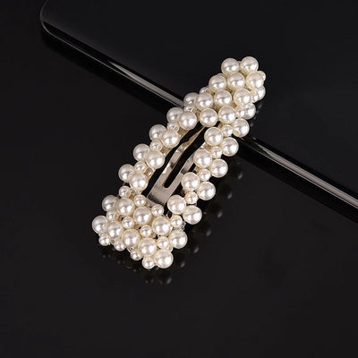 simple style geometric bow knot imitation pearl alloy plastic hair clip 1 piece