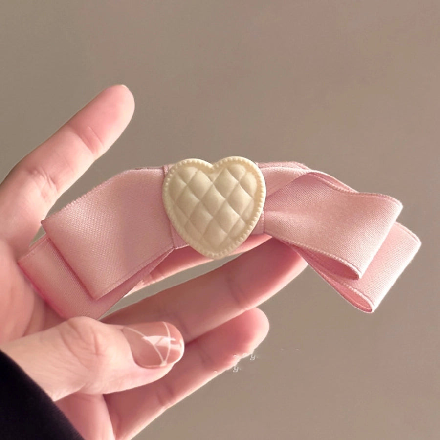 Women's Cute Preppy Style Sweet Heart Shape Bow Knot Cloth Hair Clip