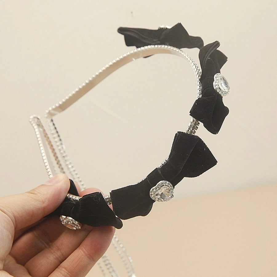 women's sweet shiny heart shape bow knot alloy tassel inlay rhinestones hair band