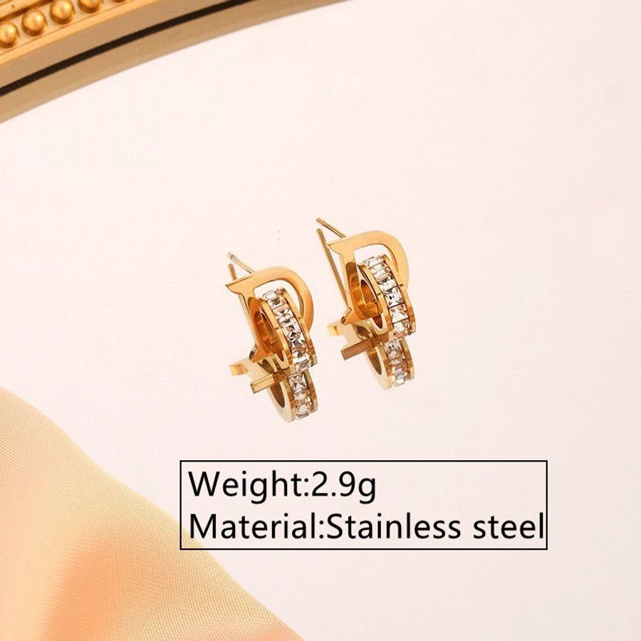 Jewelry Vacation Simple Style Commute Geometric 304 Stainless Steel Artificial Rhinestones 18K Gold Plated Plating Jewelry Set