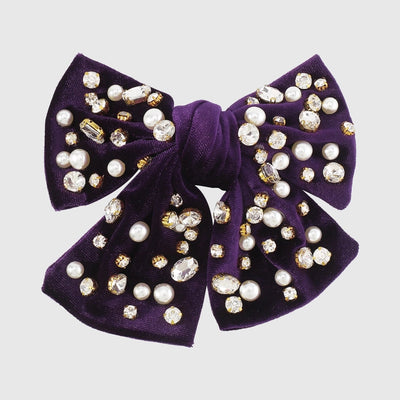 fashion bow knot alloy corduroy inlay artificial pearls rhinestones hair clip 1 piece