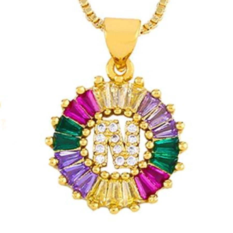Copper 18K Gold Plated Plating Inlay Letter Zircon Pendant Necklace