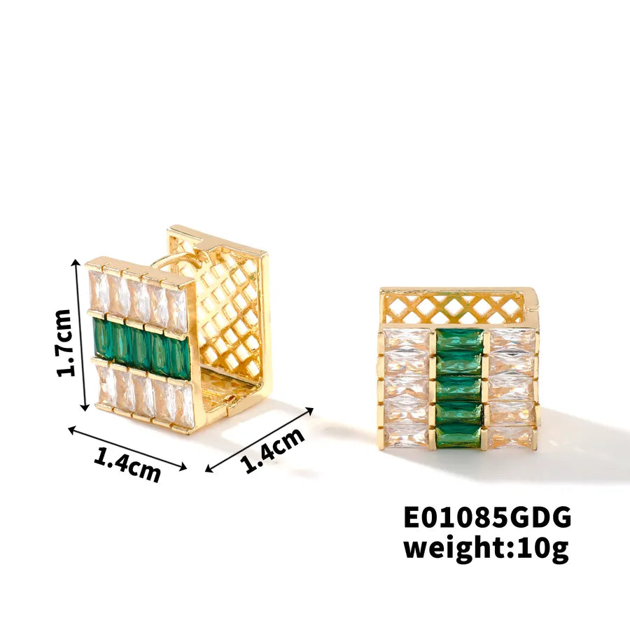 1 Pair Shiny Solid Color Inlay Copper Zircon K Gold Plated Rhodium Plated Earrings