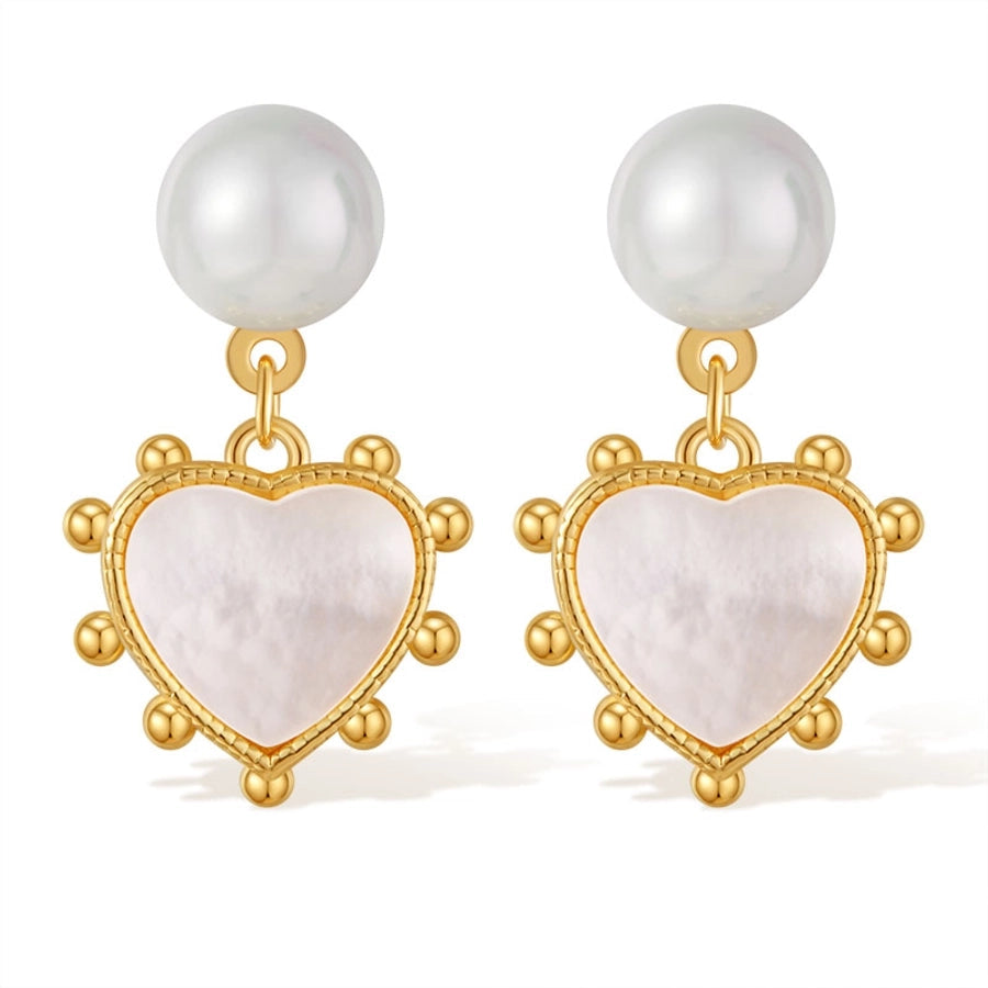 1 Piece Vintage Style Lady Wedding Pearl Inlay Copper Artificial Pearls 18K Gold Plated Drop Earrings