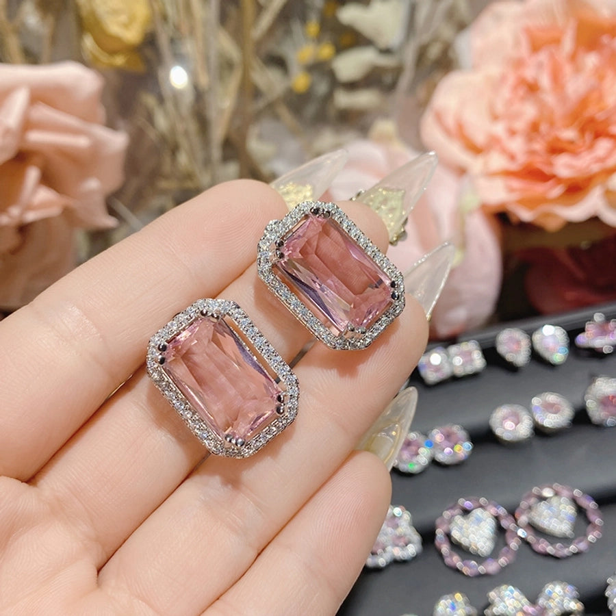 1 Pair Elegant Star Heart Shape Inlay Copper Artificial Gemstones Ear Studs