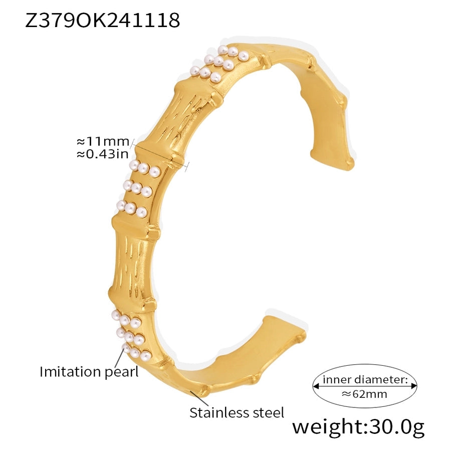 Elegant Luxurious Geometric 304 Stainless Steel 18K Gold Plated Artificial Pearls Bangle In Bulk