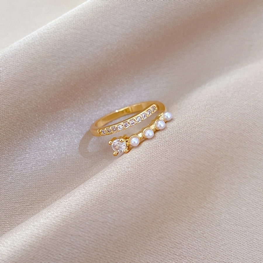 Brass Gold Plated Geometric Zircon Brass Rings
