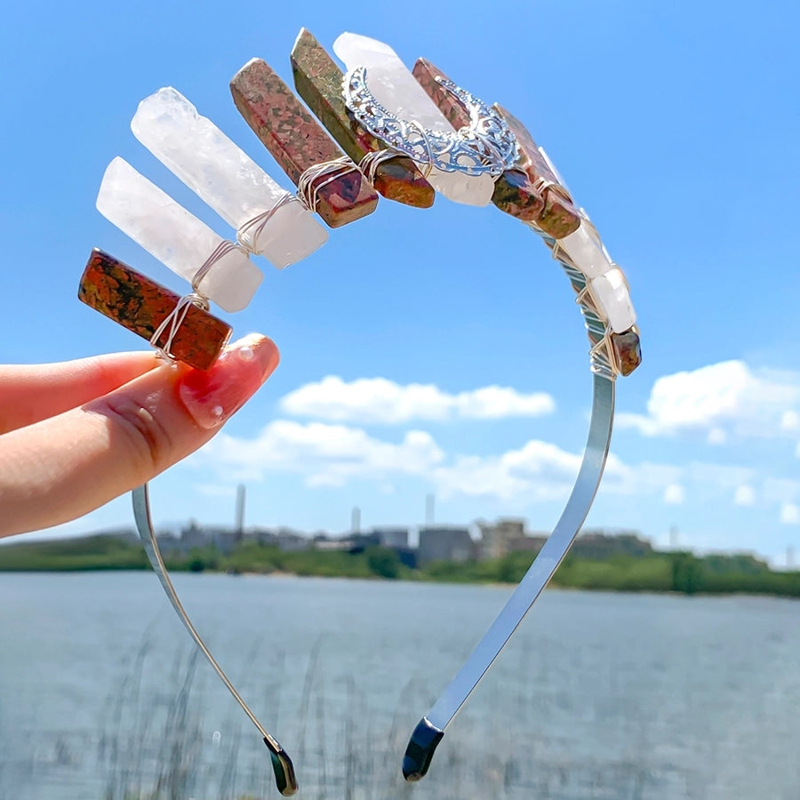 Women's Elegant Luxurious Bridal Moon Alloy Inlay Natural Stone Hair Band