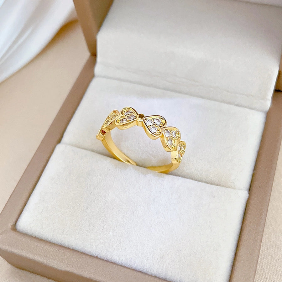 Titanium Steel Brass Gold Plated Inlay Heart Shape Zircon Brass Rings