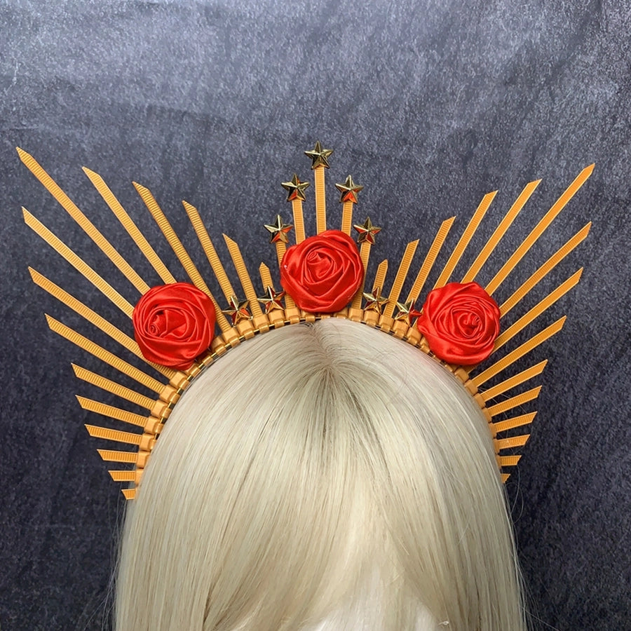 retro star crown flower plastic resin hair band