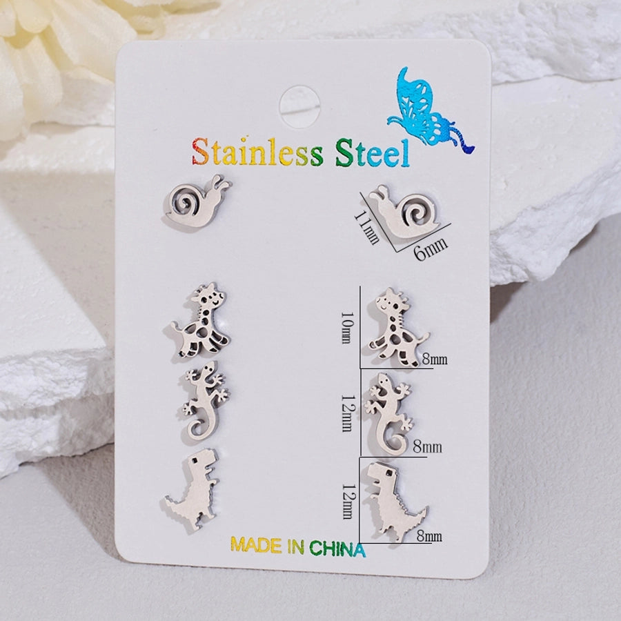 4 Pairs Cute Sweet Commute Animal Dinosaur Deer Polishing Hollow Out 304 Stainless Steel 18K Gold Plated Ear Studs