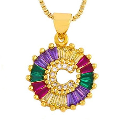 Copper 18K Gold Plated Plating Inlay Letter Zircon Pendant Necklace