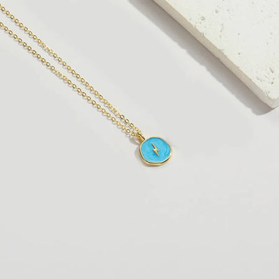 Copper 14K Gold Plated Enamel Butterfly Pendant Necklace