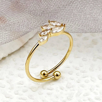 Jewelry Casual Sweet Simple Style Geometric Leaves Flower 304 Stainless Steel Zircon 14K Gold Plated Inlay Open Rings