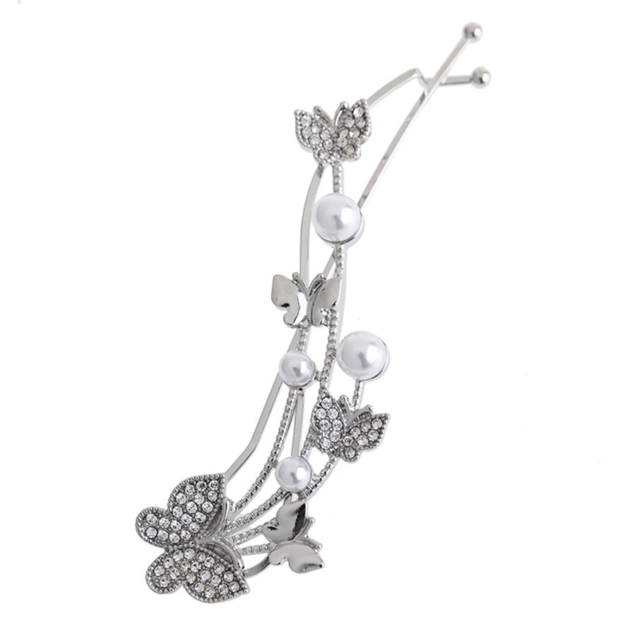 simple style butterfly alloy inlay artificial pearls rhinestones hair clip 1 piece