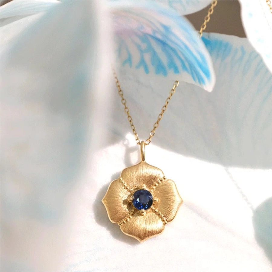 Alloy Copper Inlay Flower Birthstone Pendant Necklace
