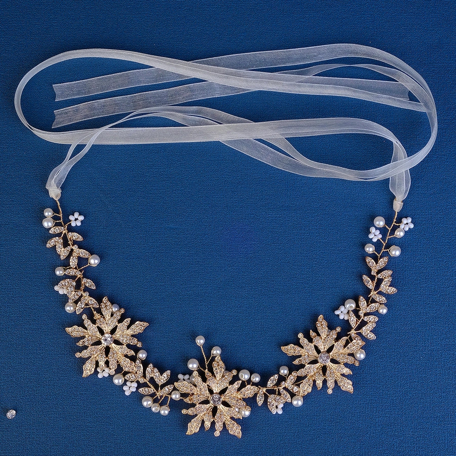 retro flower alloy pearl inlay rhinestones hair band