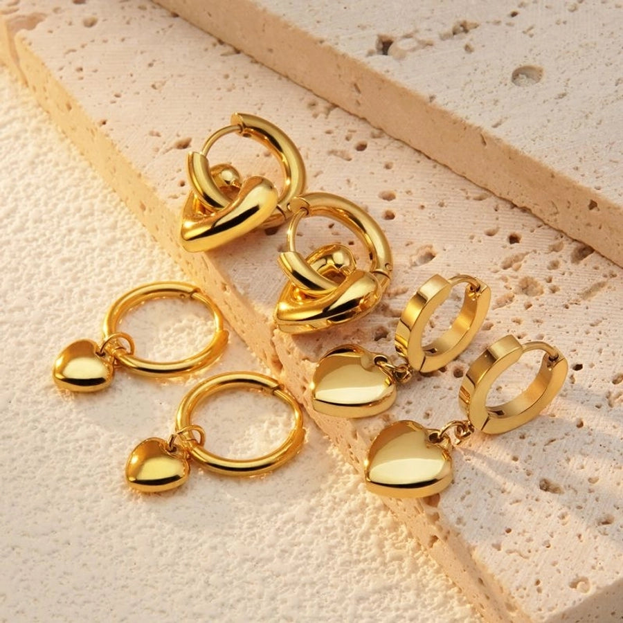 2 Pieces Set Sweet Simple Style Commute Heart Shape Plating 304 Stainless Steel 18K Gold Plated Earrings