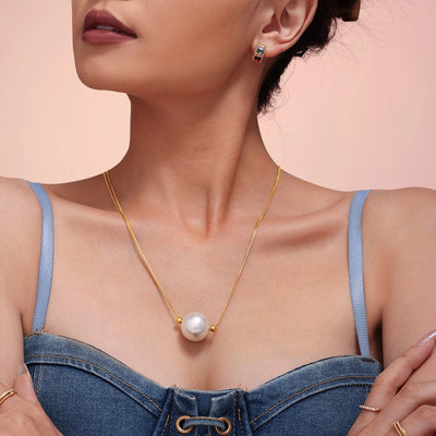 Elegant Luxurious Baroque Style Geometric 18K Gold Plated Imitation Pearl Titanium Steel  Pendant Necklace
