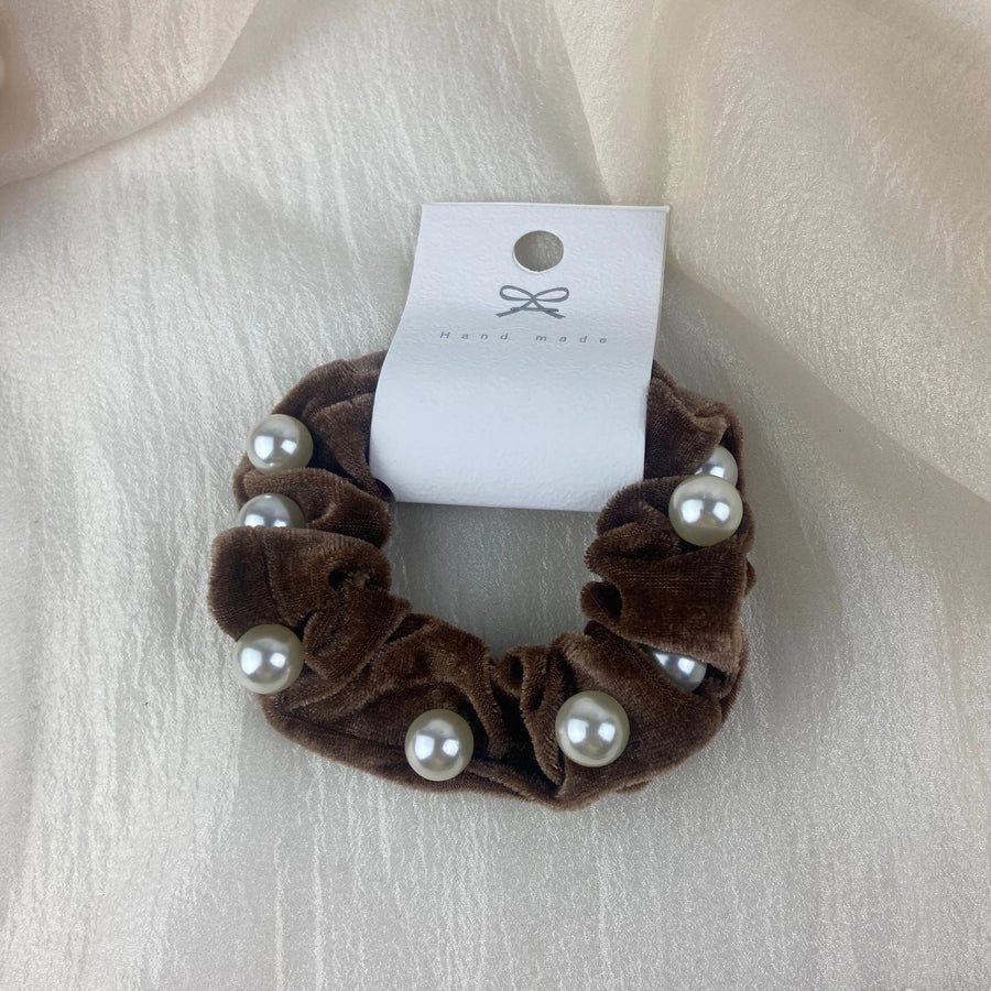 elegant solid color artificial pearl flannel hair tie