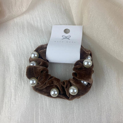 elegant solid color artificial pearl flannel hair tie