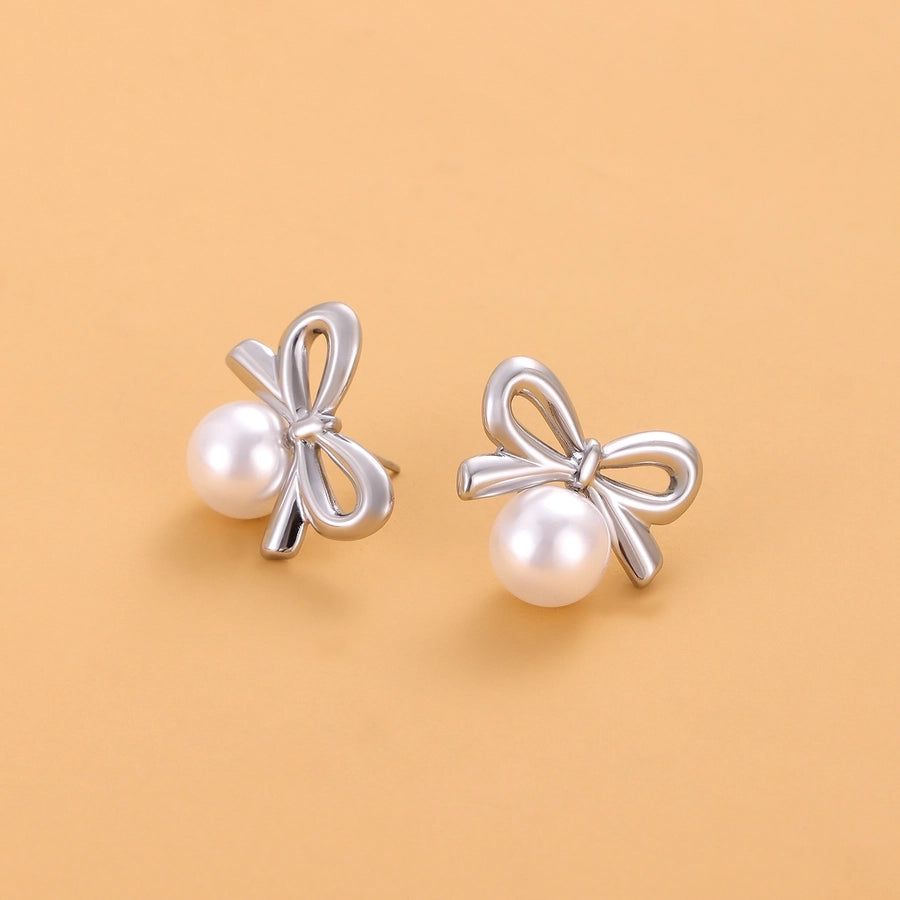 1 Pair Simple Style Bow Knot 304 Stainless Steel 18K Gold Plated Earrings