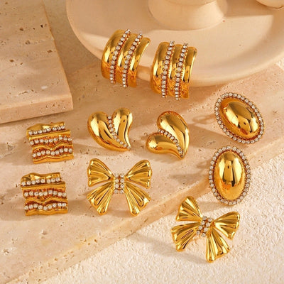 1 Pair Retro Simple Style Classic Style Geometric Heart Shape Bow Knot Plating 304 Stainless Steel Ear Studs