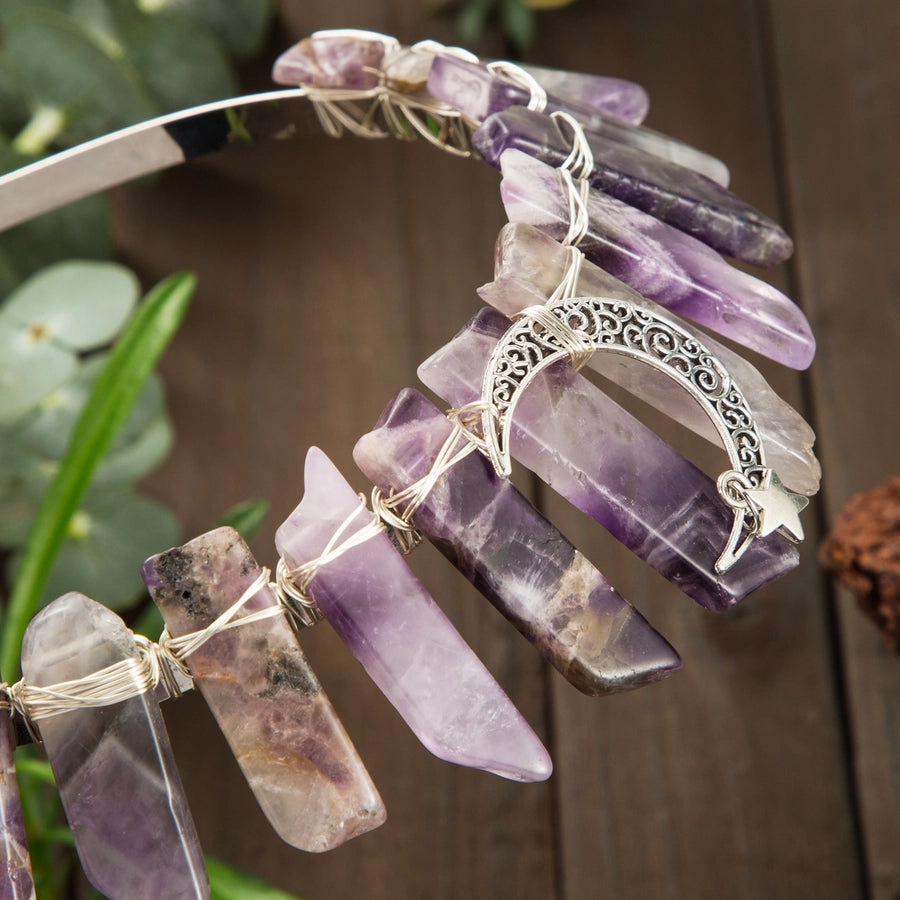 Women's Vintage Style Queen Vacation Moon Alloy natural stone Copper Knitting Hair Band