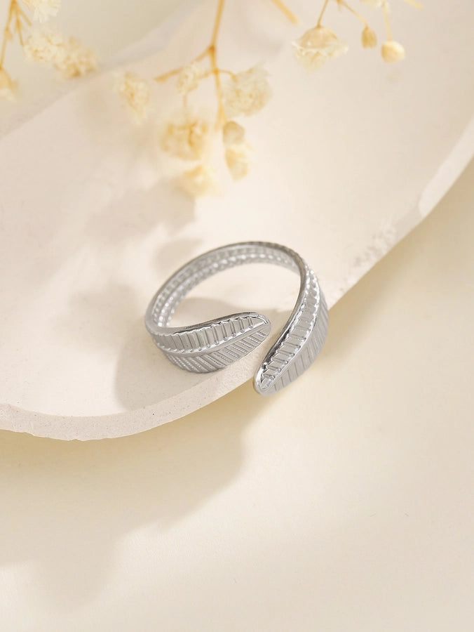Jewelry Elegant Leaves Feather 304 Stainless Steel Open Rings