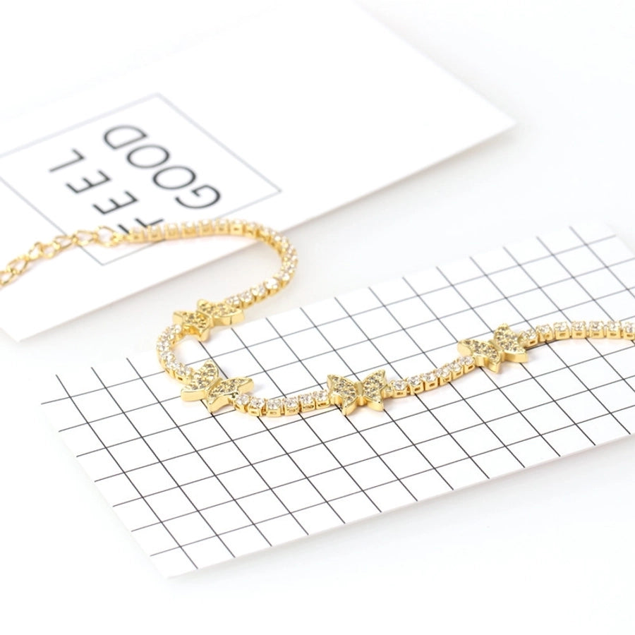 Copper 18K Gold Plated Inlay Butterfly Zircon Bracelets
