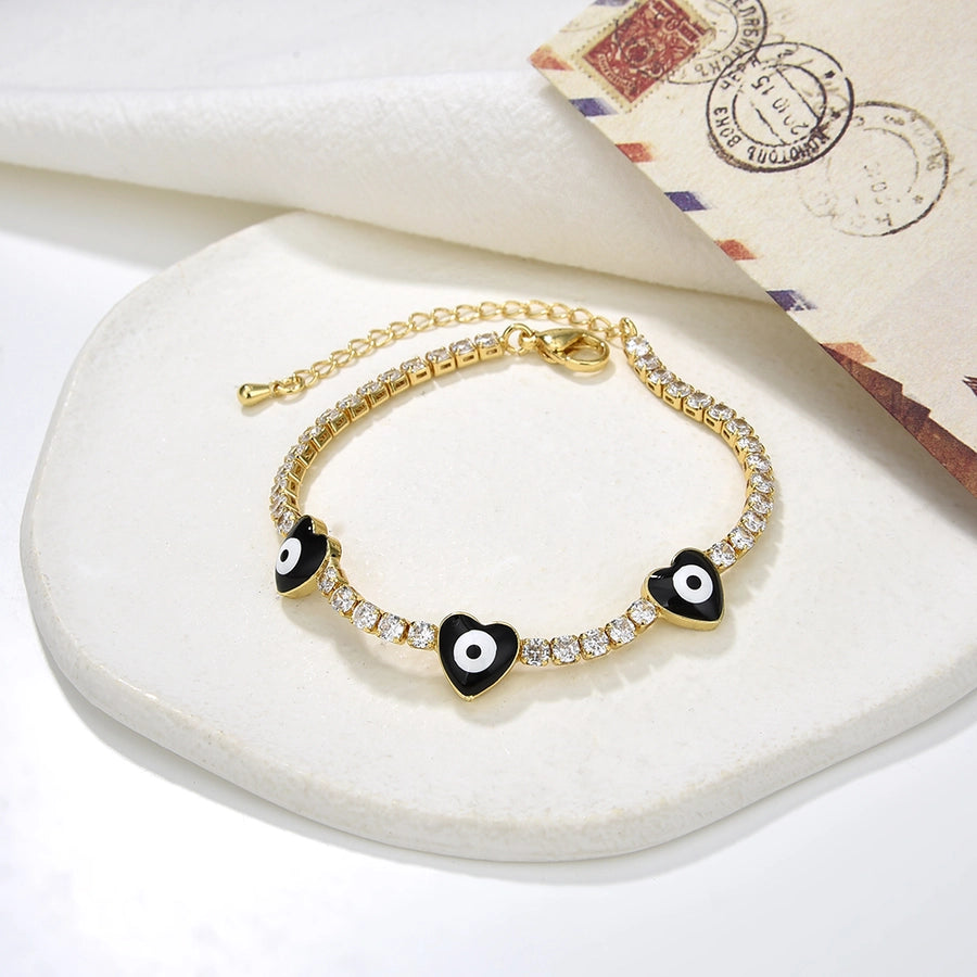 Copper Plating 18K Color Retention Zircon Drop Oil Heart Shape Eye Bracelet